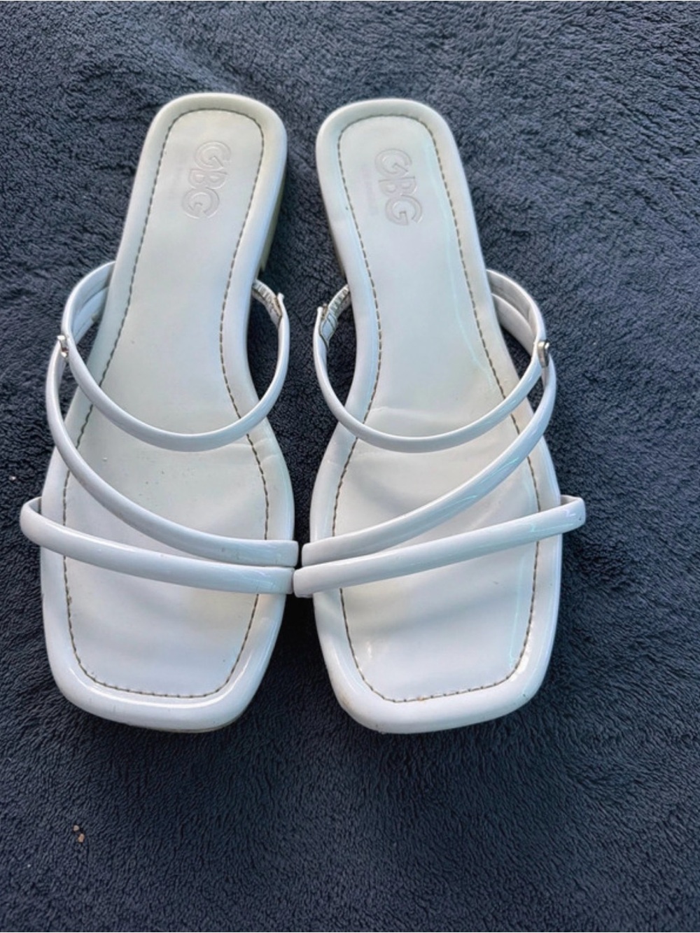 G by Guess White Double-Strap Square-Toe Slide Mules